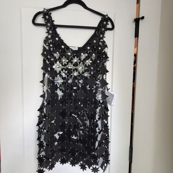NEW $1920 Paco Rabanne RABANNE Star Embellished Mesh Mini Dresssz 36 Bla… - Picture 12 of 16